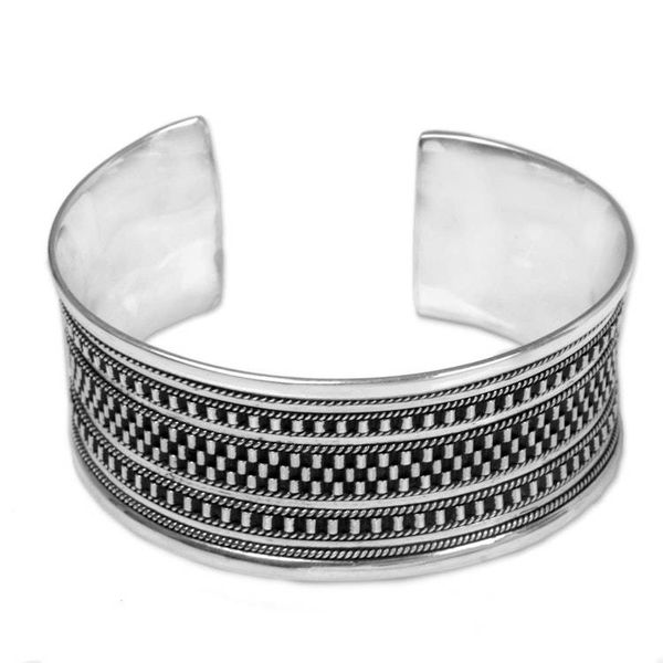 Alternate image for Sterling Silver Cuff Bracelet with Dot Motifs from Indonesia Elegant Fortress