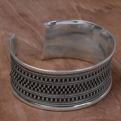 Alternate image for Sterling Silver Cuff Bracelet with Dot Motifs from Indonesia Elegant Fortress