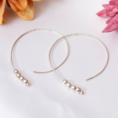 Alternate image for Artisan-Made Polished Sterling Silver Half-Hoop Earrings Enchanted Orbs