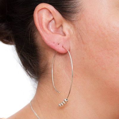 Alternate image for Artisan-Made Polished Sterling Silver Half-Hoop Earrings Enchanted Orbs