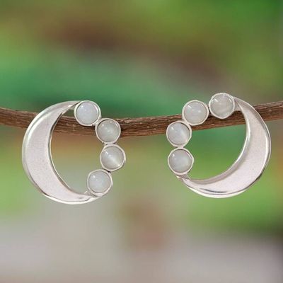 Primary image for Good Fortune Sterling Silver Button Moonstone Earrings Mexico Moon