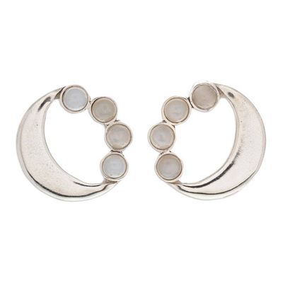 Alternate image for Good Fortune Sterling Silver Button Moonstone Earrings Mexico Moon