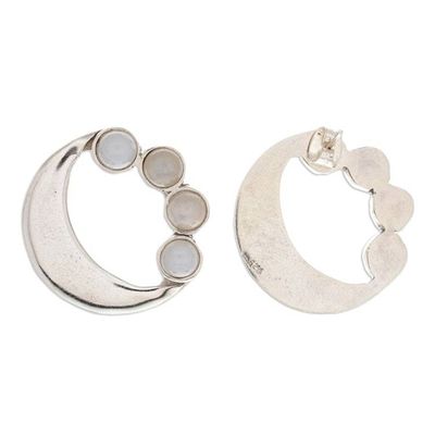 Alternate image for Good Fortune Sterling Silver Button Moonstone Earrings Mexico Moon