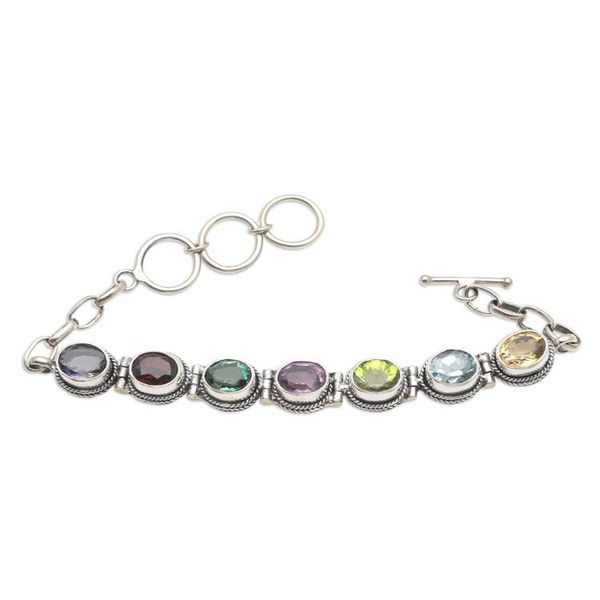 Alternate image for Hand Made Amethyst and Peridot Tennis Bracelet Paint the Rainbow