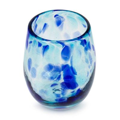 Alternate image for 6 Abstract Handblown Recycled Glass Stemless Wine Glasses All About Blue