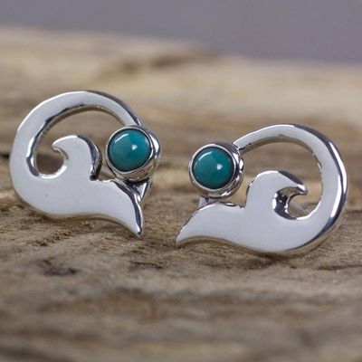 Primary image for Fair Trade Womens Taxco Silver and Turquoise Earrings Silver Lilies