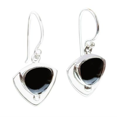 Alternate image for Obsidian and 950 Taxco Silver Earrings Taxco Triad