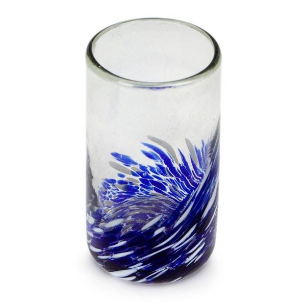 Alternate image for 6 Modern White Blue Eco-Friendly Handblown Highball Glasses Modern Blue