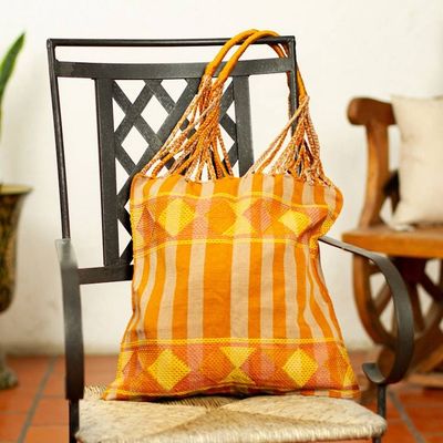 Primary image for Handloomed Cotton Striped Shoulder Bag in Yellow from Mexico Summer Glow