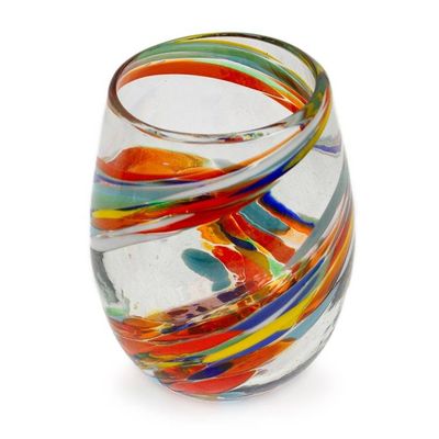 Alternate image for 6 Modern Handblown Recycled Glass Stemless Wine Glasses Whirling Rainbow