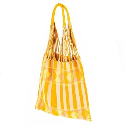 Alternate image for Handloomed Cotton Striped Shoulder Bag in Yellow from Mexico Summer Glow