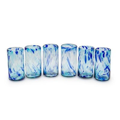 Alternate image for 6 Blue Abstract Handblown Recycled Glass Highball Glasses All About Blue
