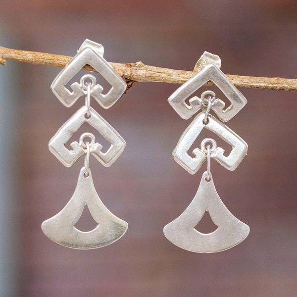 Alternate image for Polished Geometric Sterling Silver Dangle Earrings Ancestral Splendor