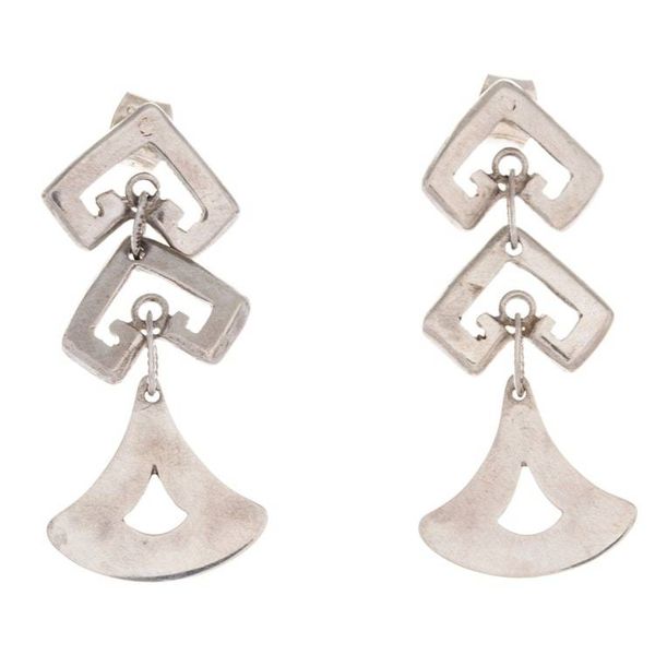 Alternate image for Polished Geometric Sterling Silver Dangle Earrings Ancestral Splendor