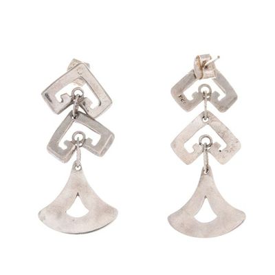 Alternate image for Polished Geometric Sterling Silver Dangle Earrings Ancestral Splendor