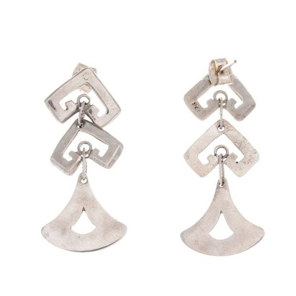 Alternate image for Polished Geometric Sterling Silver Dangle Earrings Ancestral Splendor