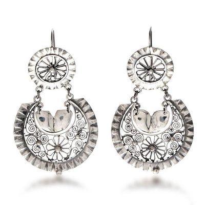 Alternate image for Floral Sterling Silver Filigree Dangle Earrings from Mexico Flower Scrolls