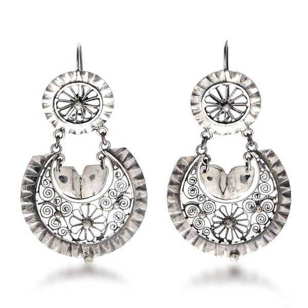 Alternate image for Floral Sterling Silver Filigree Dangle Earrings from Mexico Flower Scrolls
