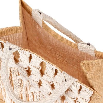 Alternate image for Jute Cotton Tote Bag with Butterfly Macrame Fringe Accents Butterfly Caress