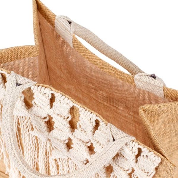 Alternate image for Jute Cotton Tote Bag with Butterfly Macrame Fringe Accents Butterfly Caress