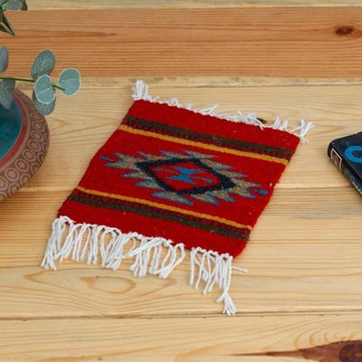 Primary image for Geometric-Patterned Zapotec Wool Coaster with Natural Dyes Aztec Touch