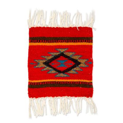 Alternate image for Geometric-Patterned Zapotec Wool Coaster with Natural Dyes Aztec Touch