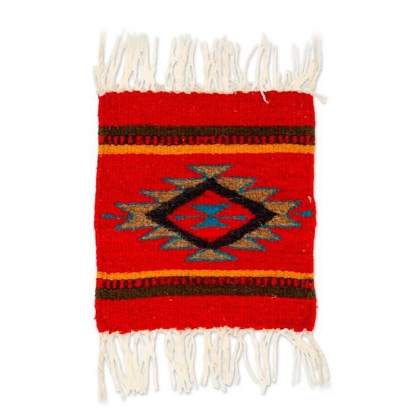Alternate image for Geometric-Patterned Zapotec Wool Coaster with Natural Dyes Aztec Touch