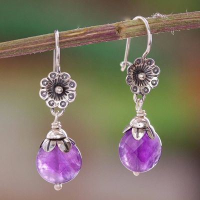 Primary image for Hand Crafted Amethyst and Sterling Silver Dangle Earrings Budding Amethyst