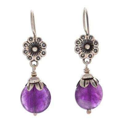 Alternate image for Hand Crafted Amethyst and Sterling Silver Dangle Earrings Budding Amethyst