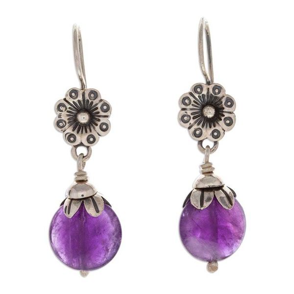 Alternate image for Hand Crafted Amethyst and Sterling Silver Dangle Earrings Budding Amethyst