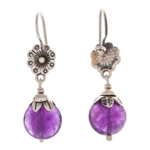 Alternate image for Hand Crafted Amethyst and Sterling Silver Dangle Earrings Budding Amethyst