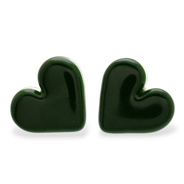 Alternate image for Green Heart Fused Glass Button Earrings with Gold Plating My Jade Green Love