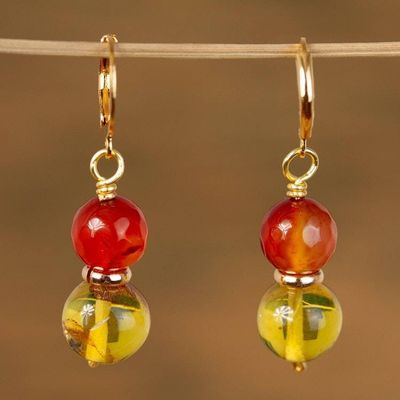 Alternate image for Gold Accented Agate and Amber Beaded Dangle Earrings Wine Grapes