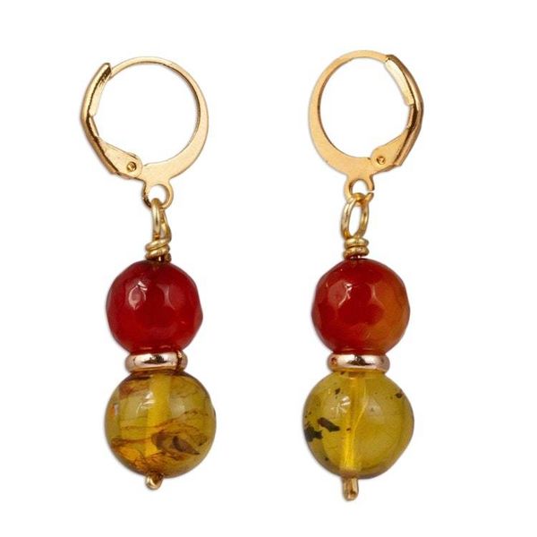 Alternate image for Gold Accented Agate and Amber Beaded Dangle Earrings Wine Grapes