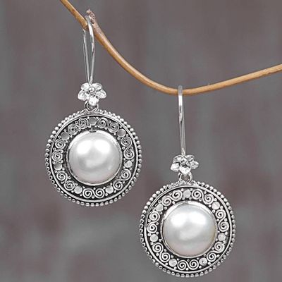 Alternate image for Cultured Mabe Pearl Floral Dangle Earrings from Indonesia Floral Orbs