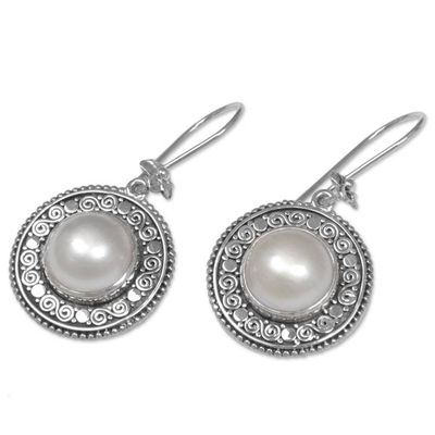 Alternate image for Cultured Mabe Pearl Floral Dangle Earrings from Indonesia Floral Orbs