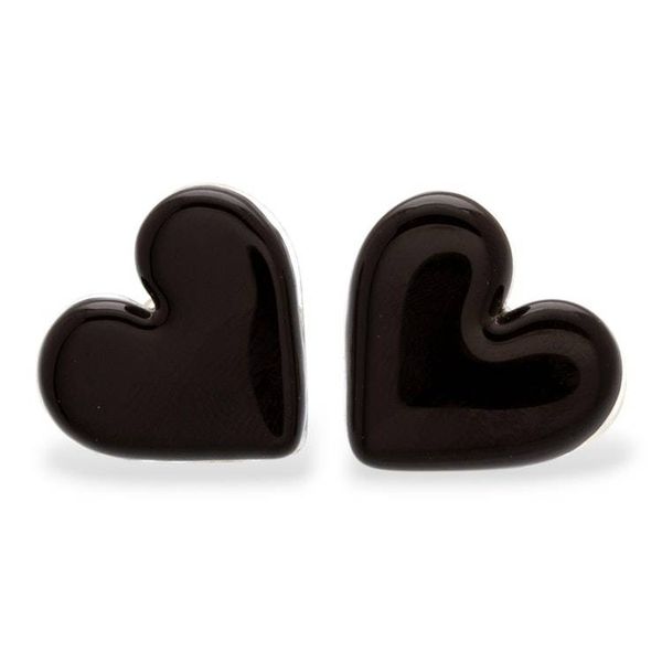 Alternate image for Black Heart-Themed Gold-Accented Fused Glass Button Earrings My Midnight Love