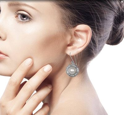 Alternate image for Cultured Mabe Pearl Floral Dangle Earrings from Indonesia Floral Orbs