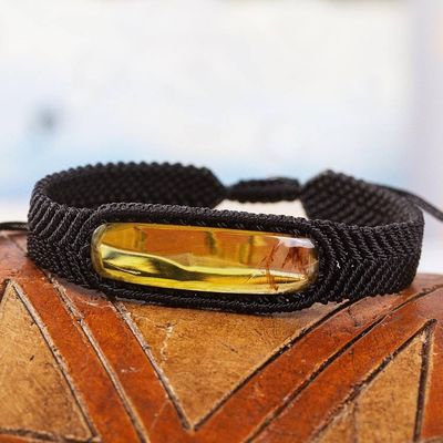 Alternate image for Mexican Black Macrame Bracelet with Amber Pendant Electrum in Black