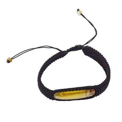 Alternate image for Mexican Black Macrame Bracelet with Amber Pendant Electrum in Black