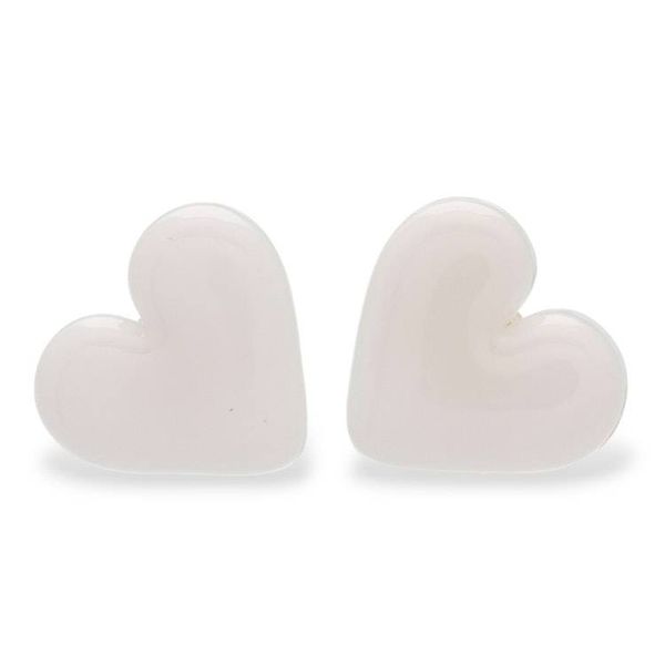 Alternate image for White Heart-Themed Fused Glass Gold-Accented Button Earrings My Luminous Love