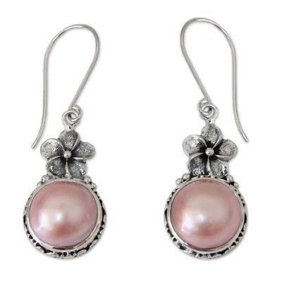 Alternate image for Sterling Silver and Pearl Floral Dangle Earrings Pink Frangipani