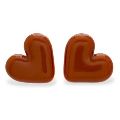 Alternate image for Fused Glass 18k Gold-Accented Heart Button Earrings in Brown My Caramel Love