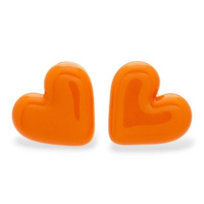 Alternate image for Fused Glass Gold-Accented Orange Heart Button Earrings My Tangerine Love