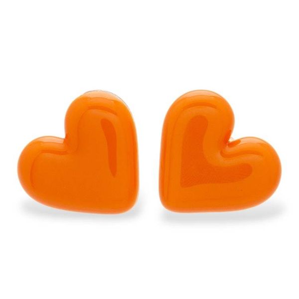 Alternate image for Fused Glass Gold-Accented Orange Heart Button Earrings My Tangerine Love