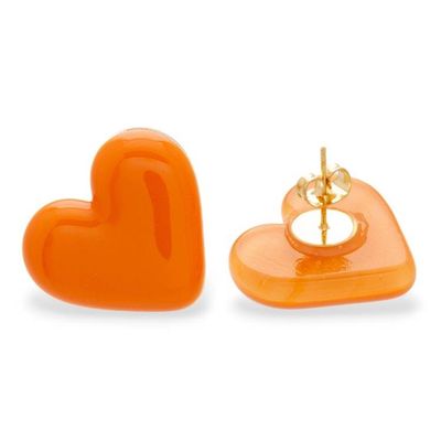 Alternate image for Fused Glass Gold-Accented Orange Heart Button Earrings My Tangerine Love