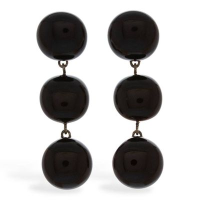 Alternate image for Fused Glass Dangle Earrings with Black Triple Round Drops Black Trio
