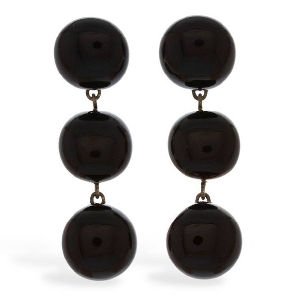 Alternate image for Fused Glass Dangle Earrings with Black Triple Round Drops Black Trio