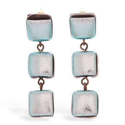 Alternate image for Silver-Hued Gold-Accented Dichroic Glass Square Earrings Stylish Trio