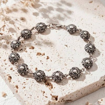 Primary image for Folk Art Polished and Oxidized Link Bracelet Made in Bali Island Chakras